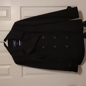 Women's Land's End Short Wool Peacoat, Black, Size 10